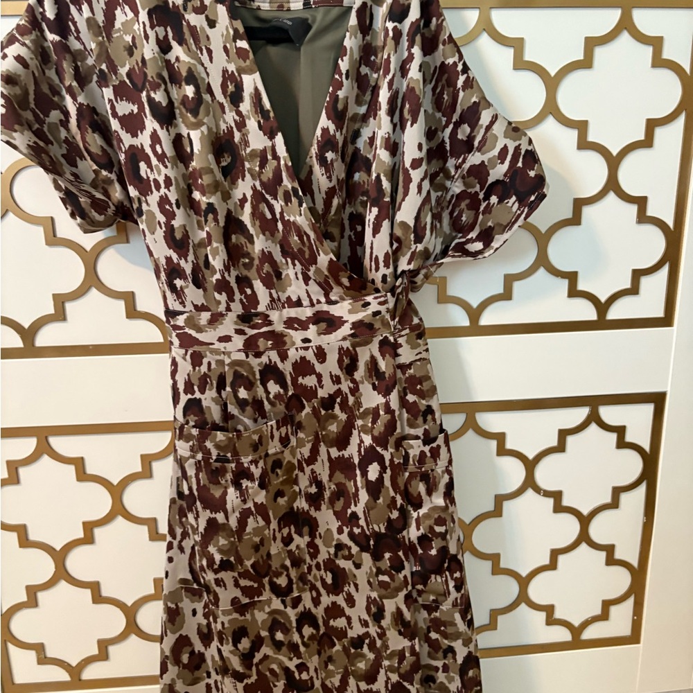 J. Crew Brown and Cream Animal Print Midi Dress